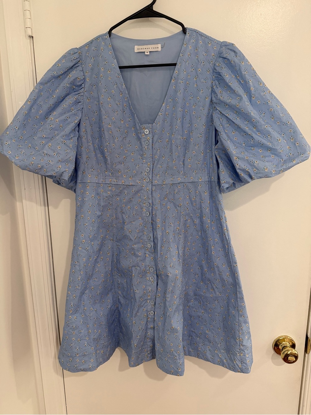 Endless Rose Blue Floral Puff Sleeve Mini Dress M Cottagecore Coquette Babydoll